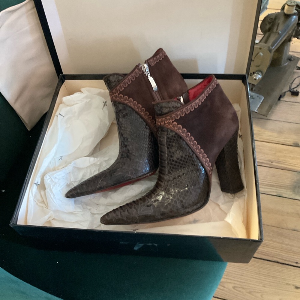 Brown and Red Designer Ankle Boots